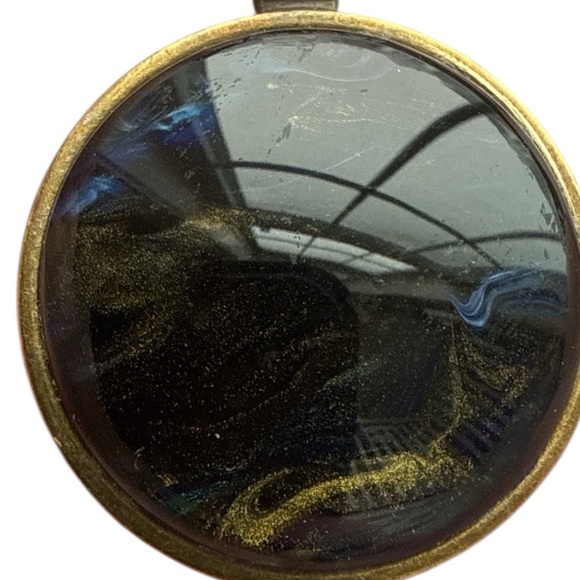 Handmade Black Navy Gold Fluid Art Glass Pendant Necklace by Svetlana Yeung - Picture 4 of 11